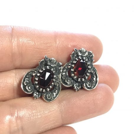 antique silver clip earrings with garnet 