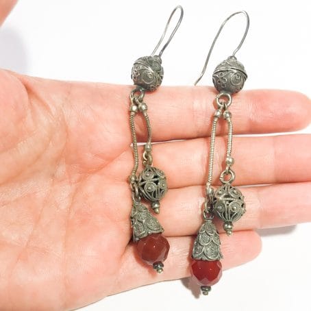 ethnic solid silver earrings with carnelian