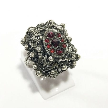 antique silver filigree ring with garnets