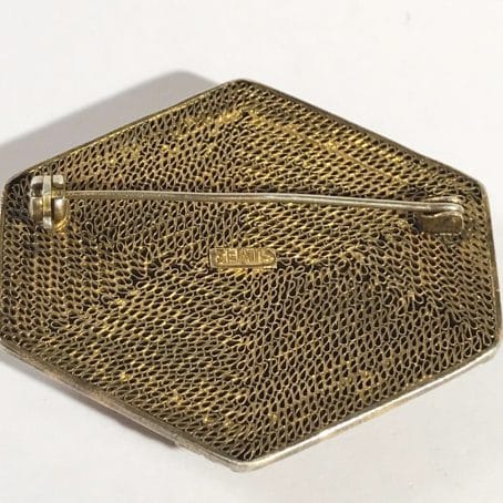 vintage Chinese brooch in silver filigree and retro lacquer