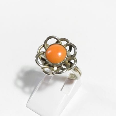 vintage silver ring with natural coral