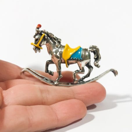 miniatura italiana in argento 925 cavallo a dondolo