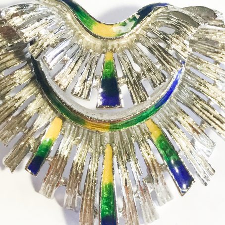 vintage native american feather brooch in silver and enamel