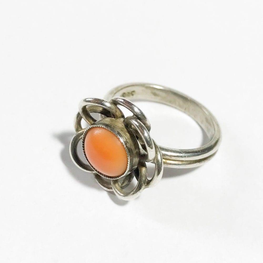 vintage silver ring with natural coral details