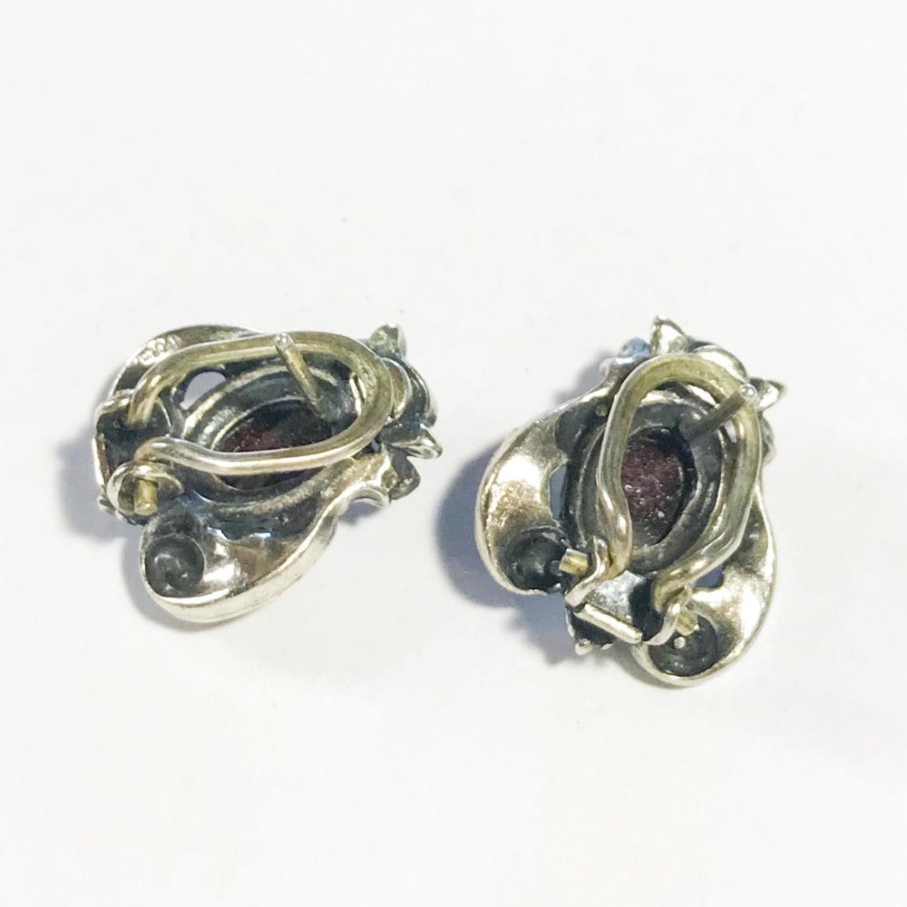 antique Austrian silver earrings 835 with garnet details