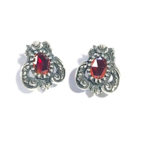 antique silver clip earrings with garnet 