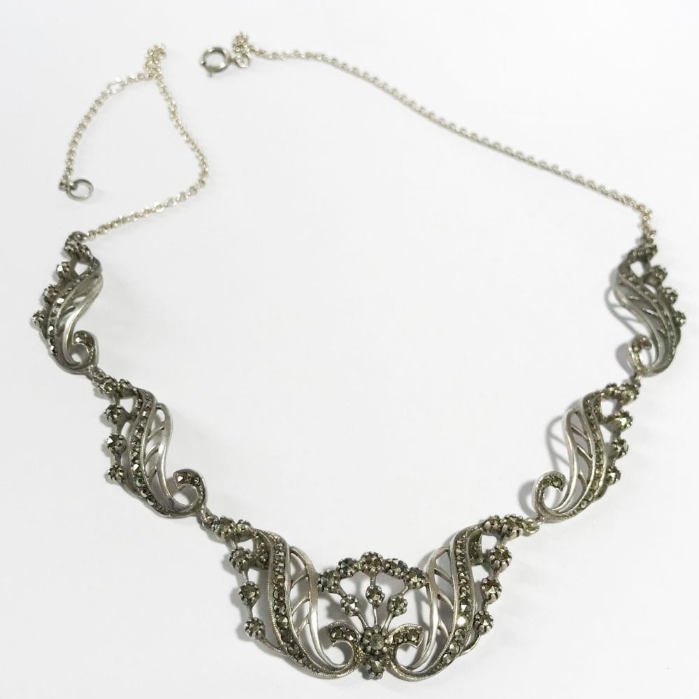 collana art deco irlandese in argento sterling e marcasite