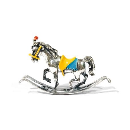 miniatura argento e smalto cavallo a dondolo