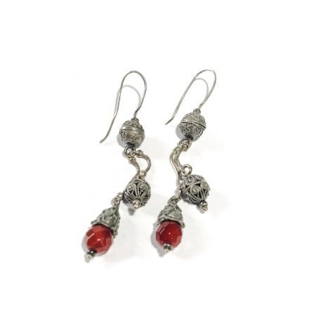 ethnic solid silver earrings with carnelian