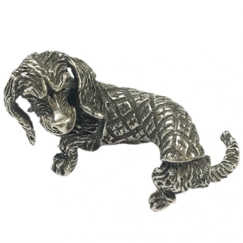 scultura argento vintage Italiana cane bassotto