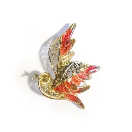 gilded silver filigree bird shape brooch