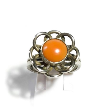 solid silver ring with coral