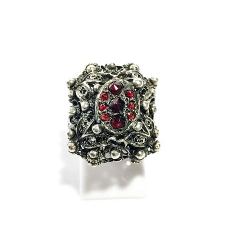 antique silver filigree ring with garnets