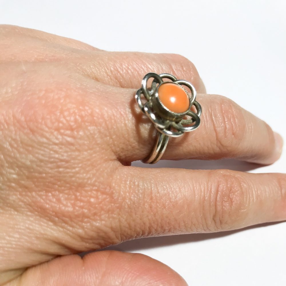 vintage silver ring with natural coral