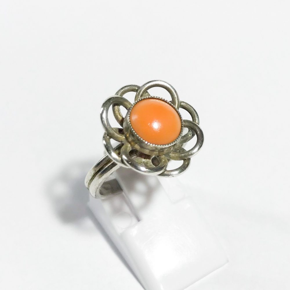 vintage silver ring with natural coral