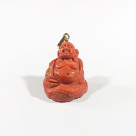 antique coral Buddha pendant with gold hook