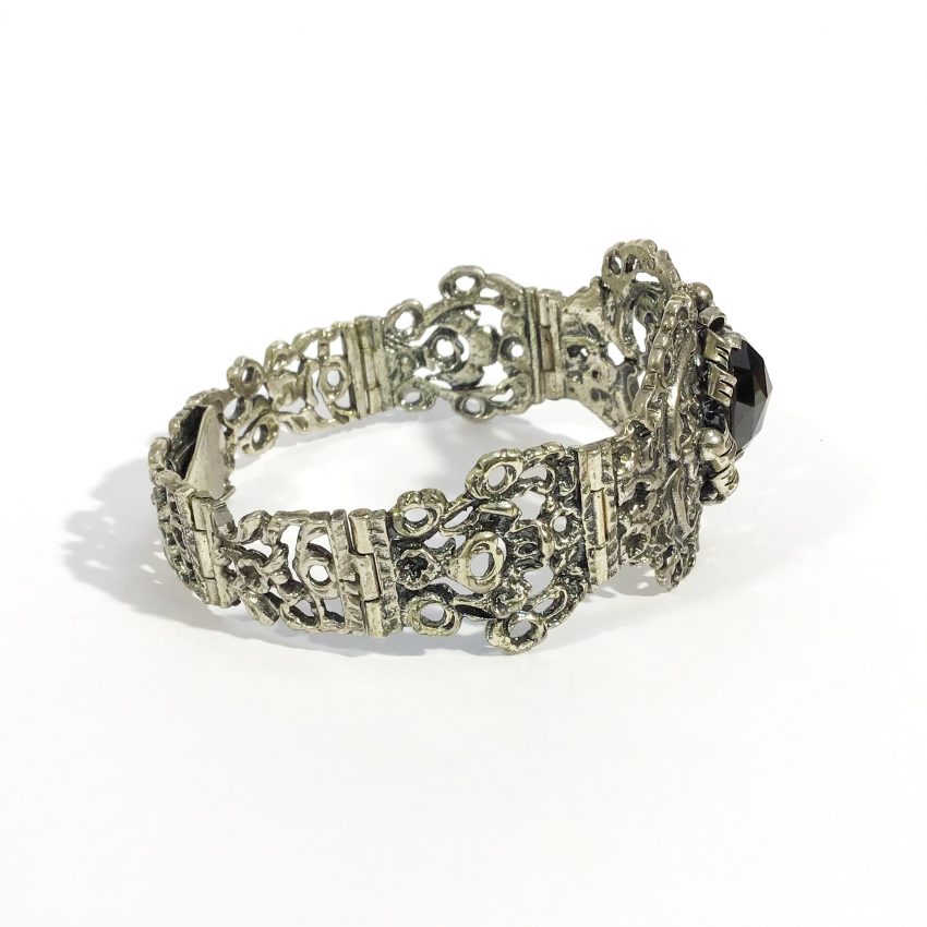 antique chiseled silver bracelet with garnet