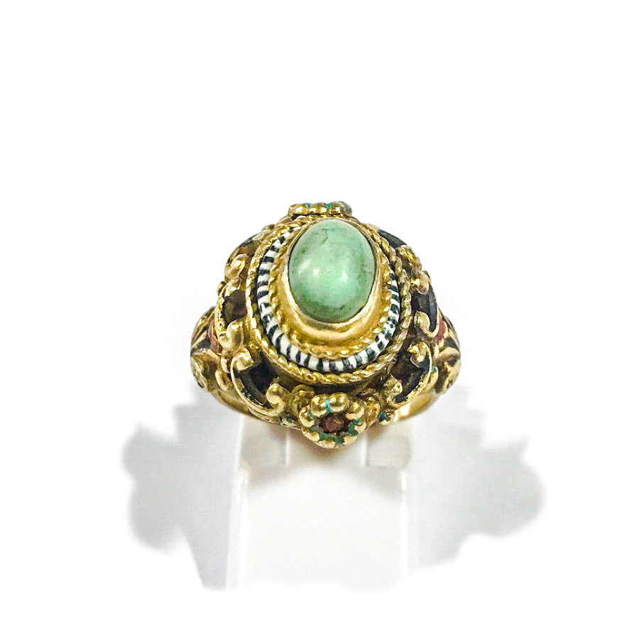 art deco ring in gilded silver, turquoise and enamel