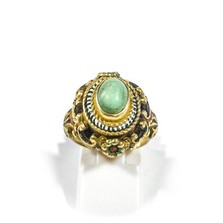 art deco ring in gilded silver, turquoise and enamel