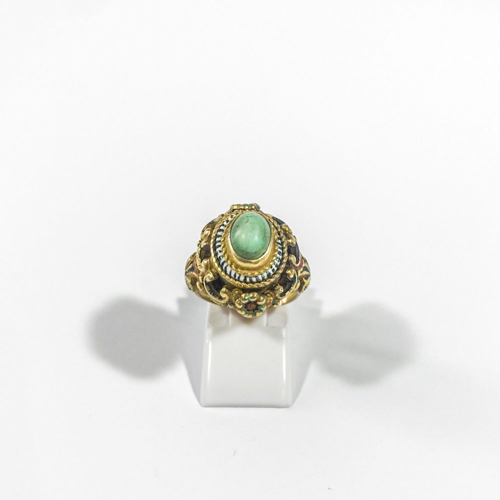 art deco ring in silver with turquoise and enamels