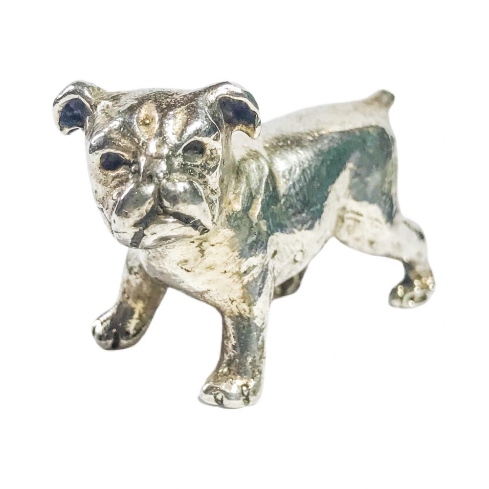 vintage silver italian miniature bulldog dog