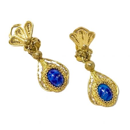 gilded filigree silver earrings with lapis lazuli