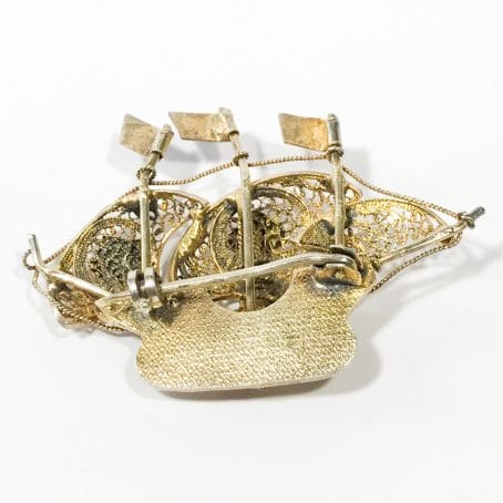 art deco sailing ship brooch in filigree details
