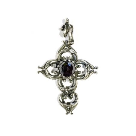 ancient Austrian silver cross with remarkable garnet