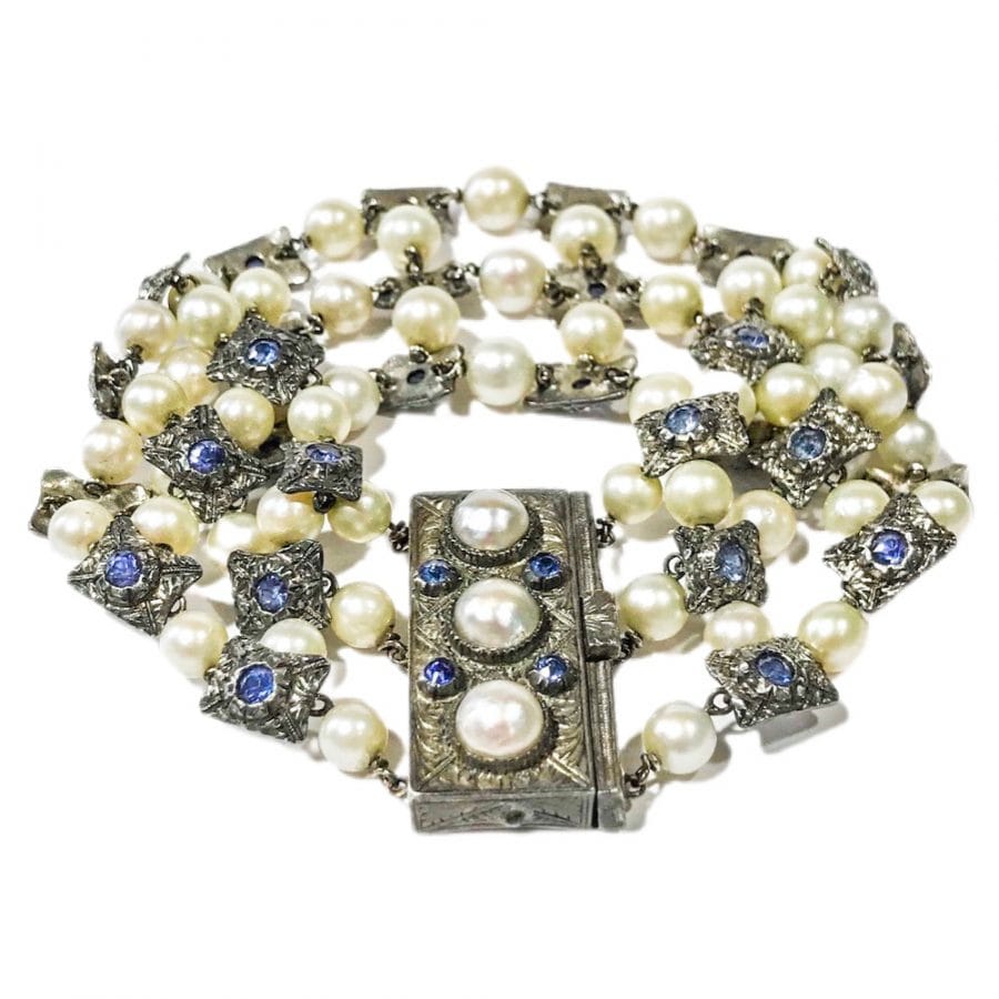 liberty silver bracelet with pearls and sapphires