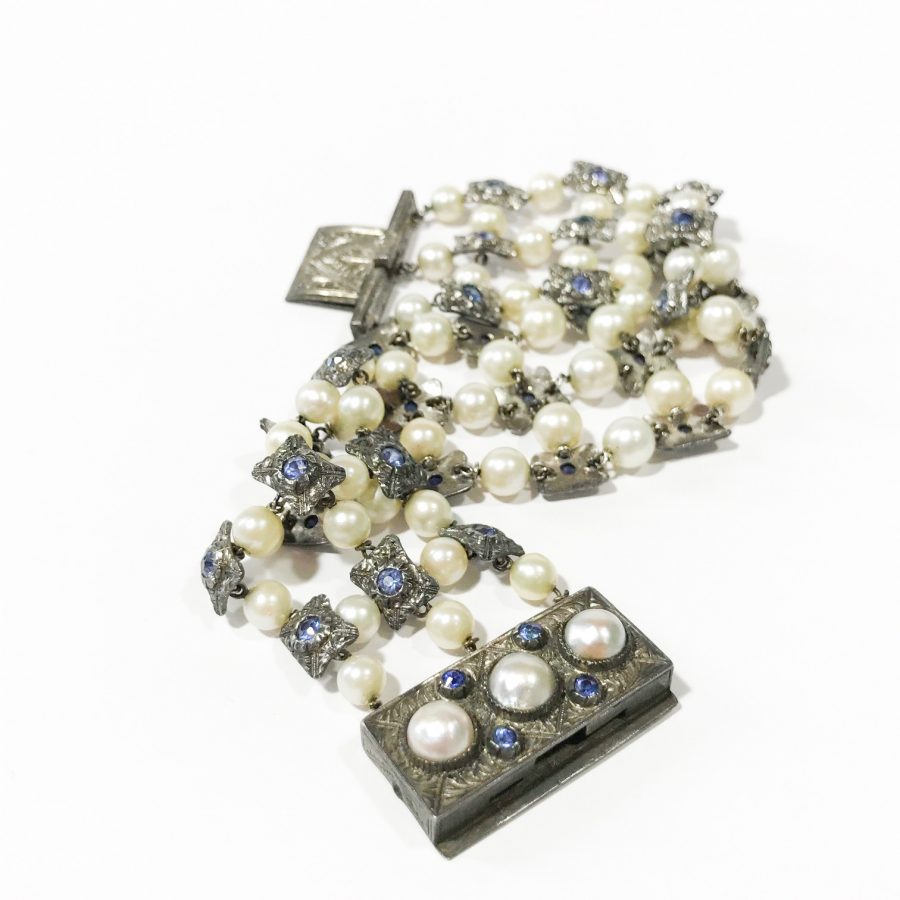 bracciale liberty in argento con perle e zaffiri