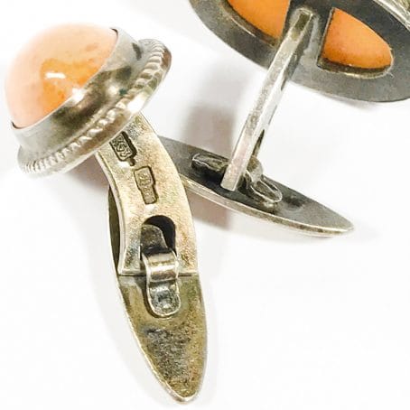 detail Soviet early period sterling silver cufflinks with butterscotch amber