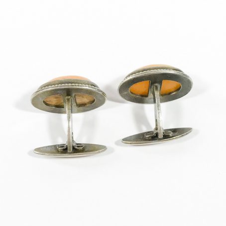 detail Soviet early period sterling silver cufflinks with butterscotch amber