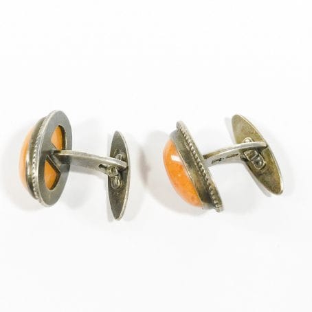 Details Early Soviet sterling silver cufflinks with butterscotch amber