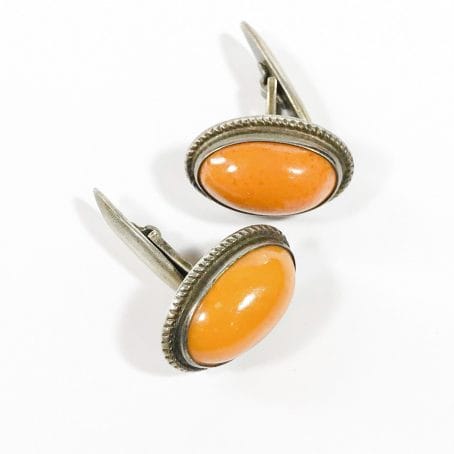 Soviet retro cufflinks in silver with butterscotch amber