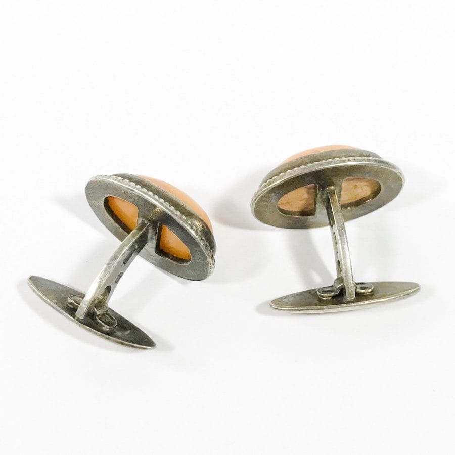 Details Early Soviet sterling silver cufflinks with butterscotch amber