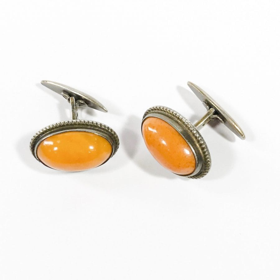 Gemelli in argento sterling del primo periodo sovietico con ambra butterscotch