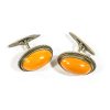 Soviet early period sterling silver cufflinks with butterscotch amber