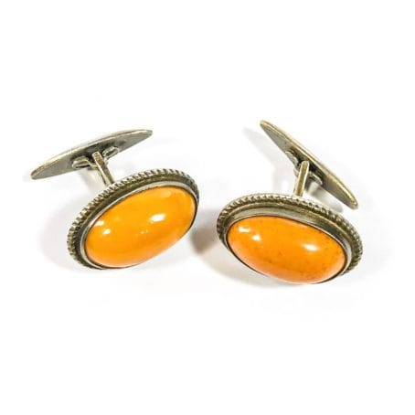 Soviet early period sterling silver cufflinks with butterscotch amber