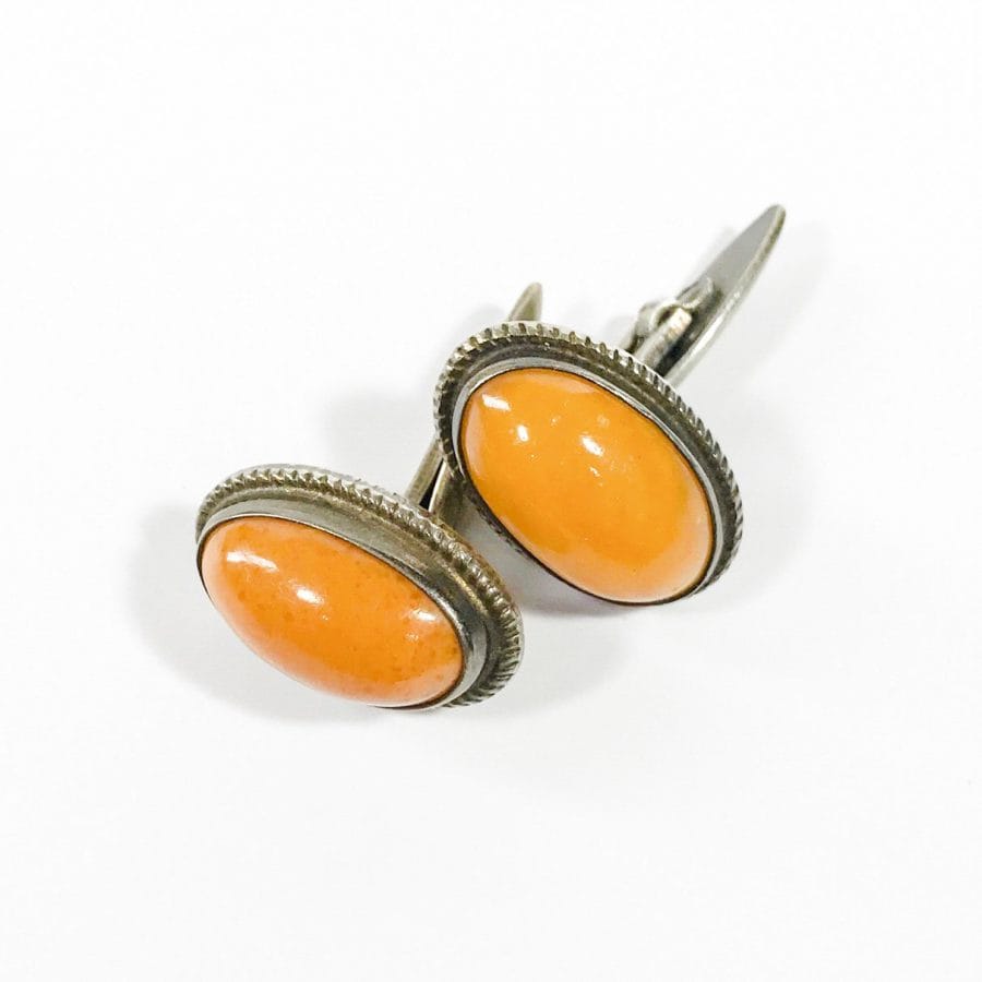 Soviet early period sterling silver cufflinks with butterscotch amber