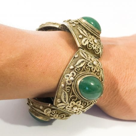 chinese silver filigree bracelet with jade 