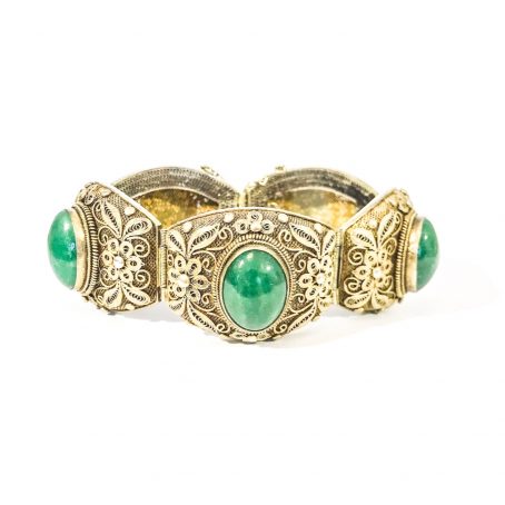 chinese silver filigree bracelet with jade 