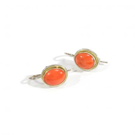red coral and vintage silver earrings