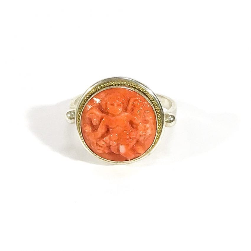 coral cameo ring