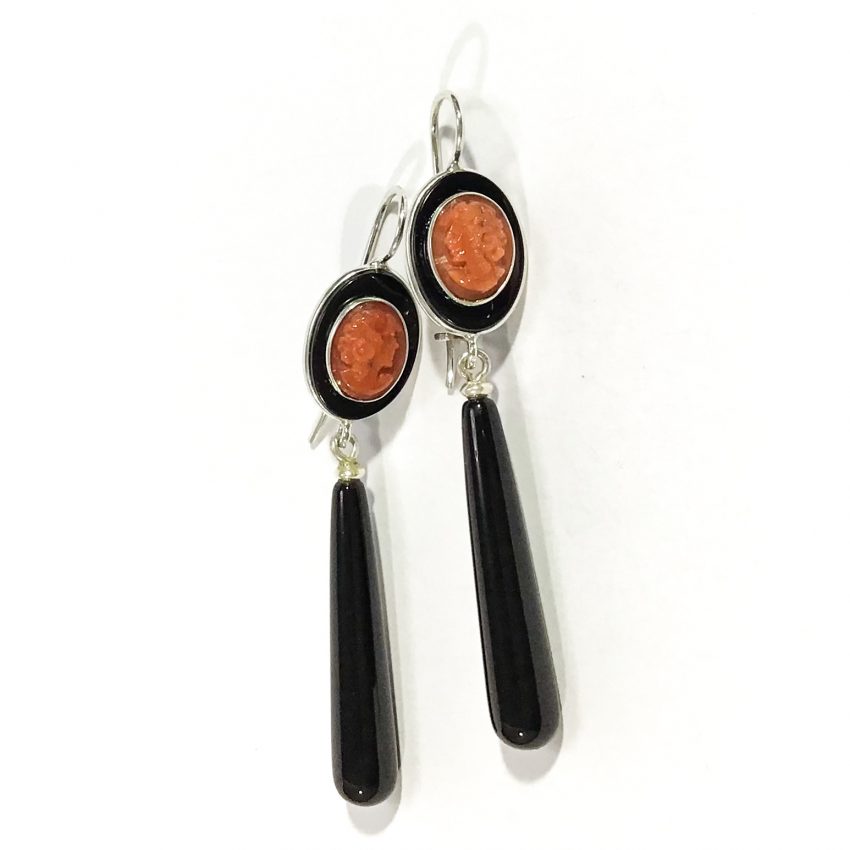 red coral and onyx earrings