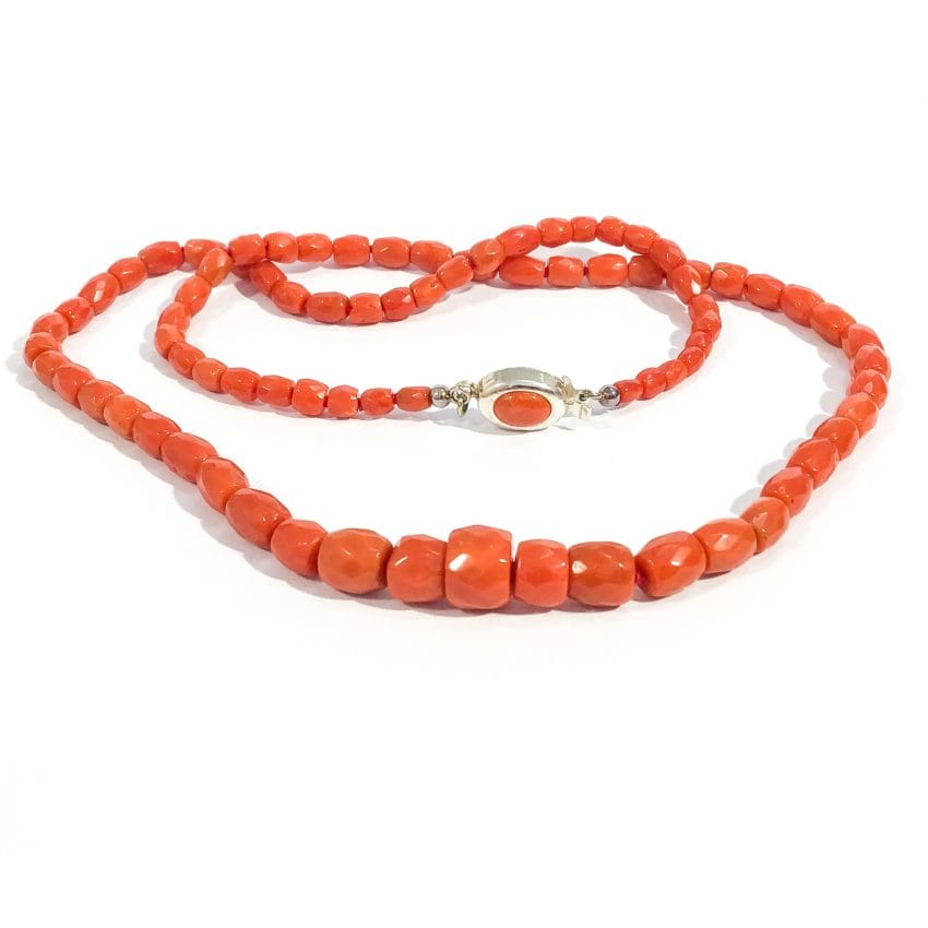 Vintage Mediterranean Coral and Silver bead necklace from Morocco