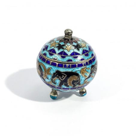 Indian solid silver end enamel pill box