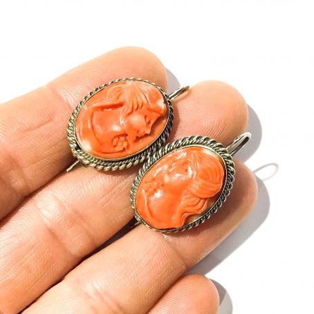 earrings with large coral cameo