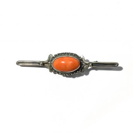 vintage silver and cherry coral brooch