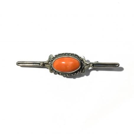 solid silver brooch with coral