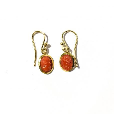 gilded silver earrings with red coral cameo